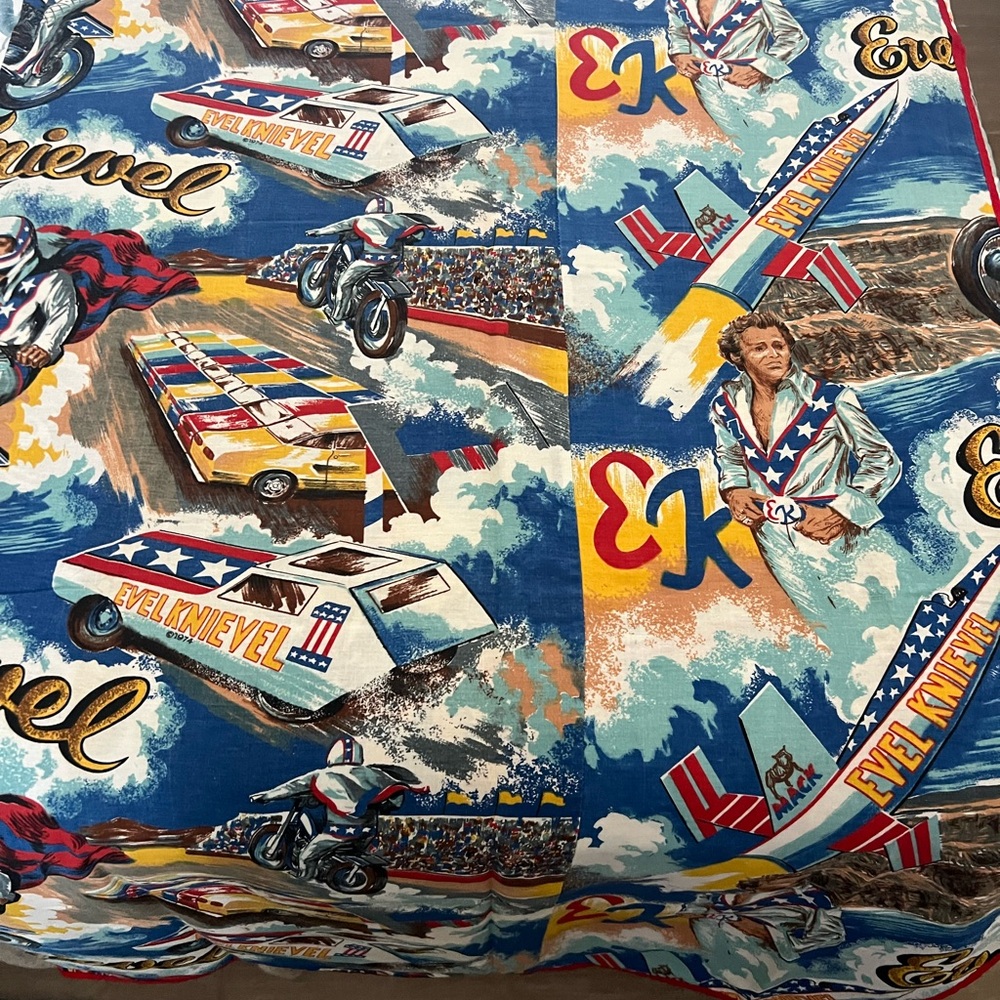 Evel Knievel Blue Vintage Stunt-Print twin bedspread